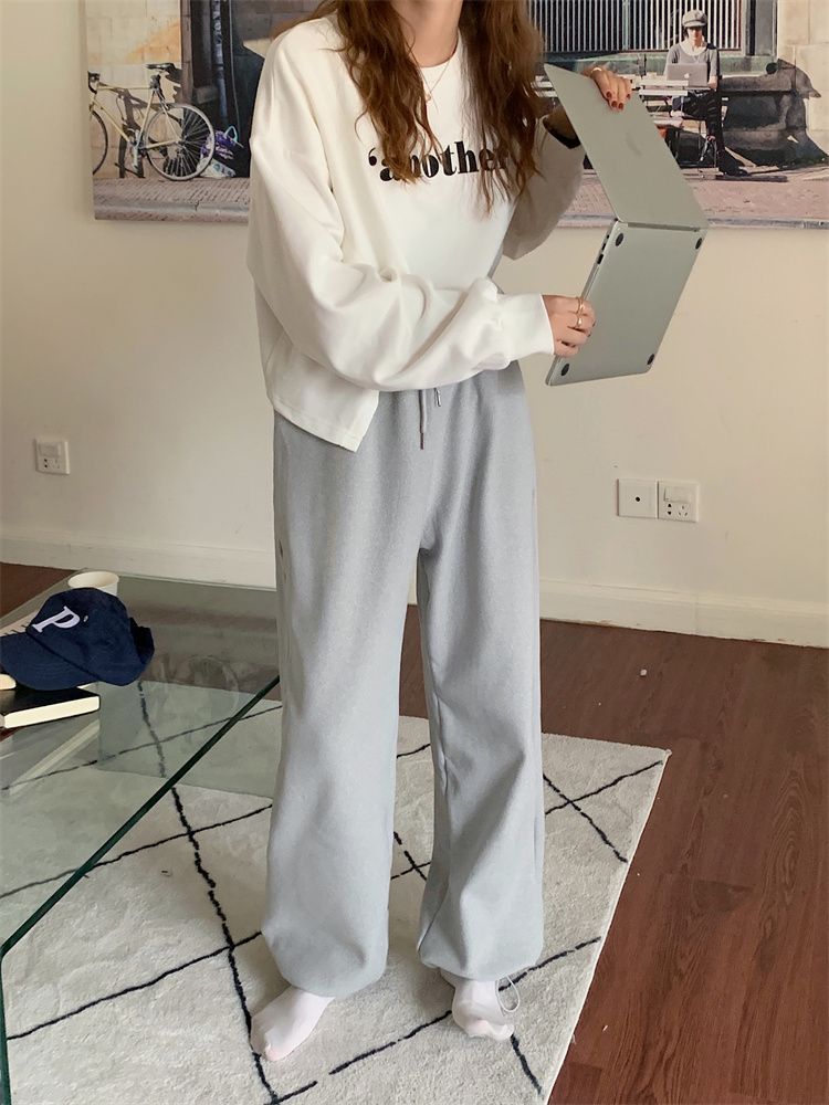 Plain Straight-Cut Sweatpants 