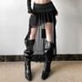 Low Waist Ruched Panel Ruffle Trim High Low A-Line Skirt