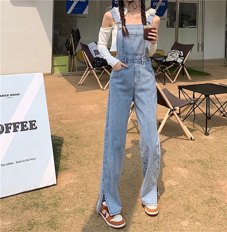 Piwonia - Split Denim Jumper Pants 