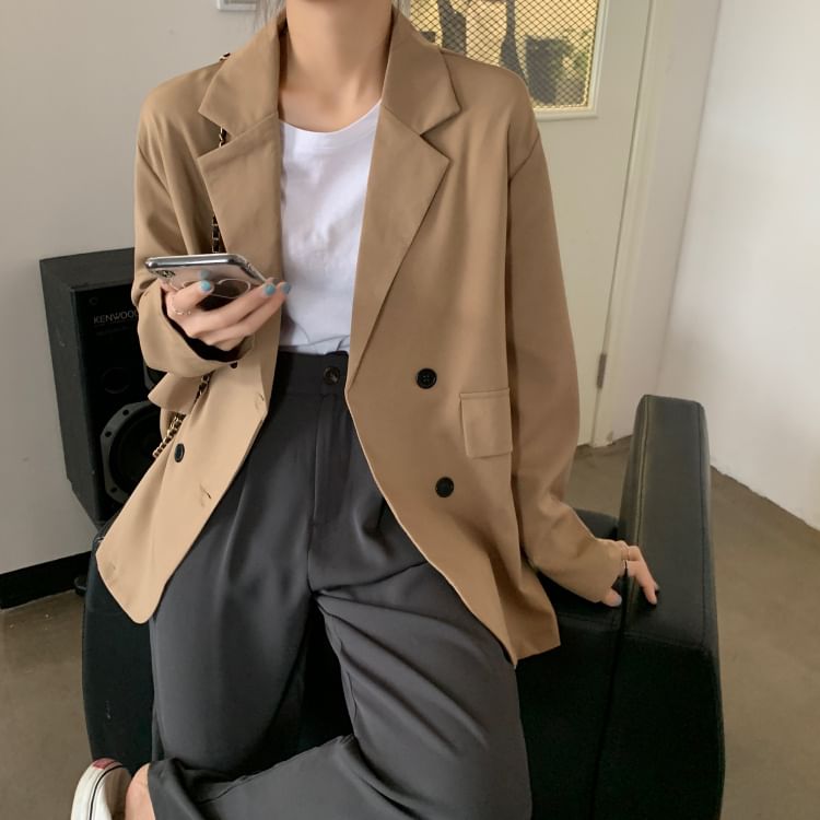 Yako - Oversized Double-Breasted Long-Sleeve Blazer | YesStyle