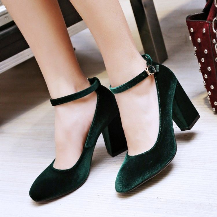 JY Shoes - Velvet Block Heel Pumps 