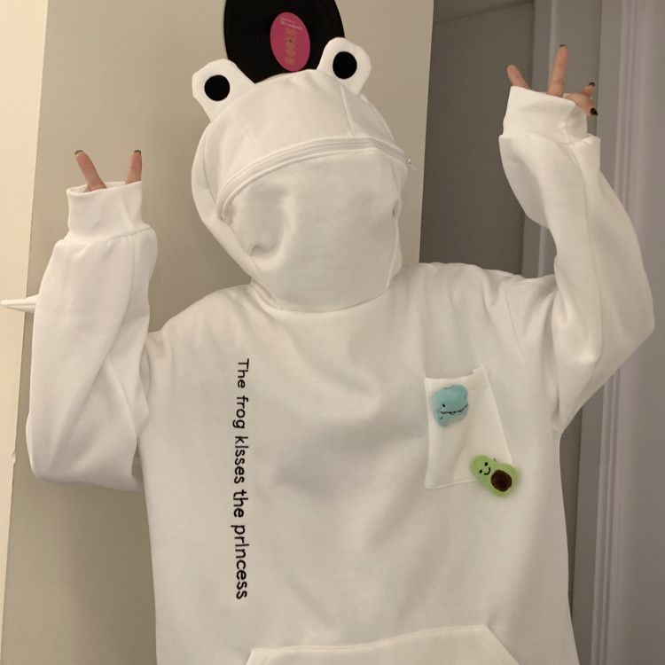 Couple Matching Lettering Frog Hoodie 