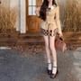 Set: Collared Two Tone Peplum Double Breasted Tie-Waist Jacket + High Waist Plaid Mini A-Line Skirt