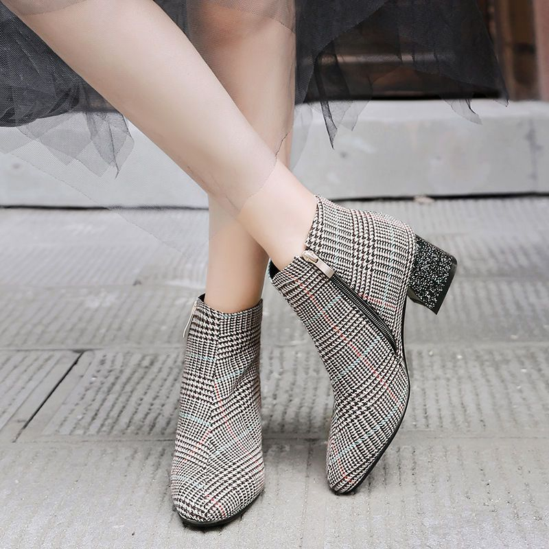 plaid ankle boots