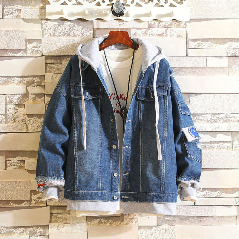 distressed hooded denim jacket