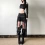 Low Waist Ruched Panel Ruffle Trim High Low A-Line Skirt