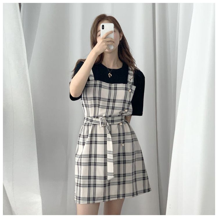 mock two piece grid summer dress