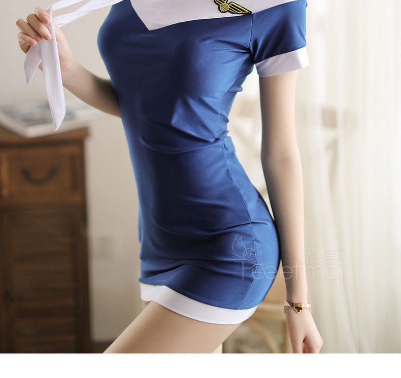 Femmu Flight Attendant Lingerie Set: Dress   Thong   Hat   Tie YesStyle