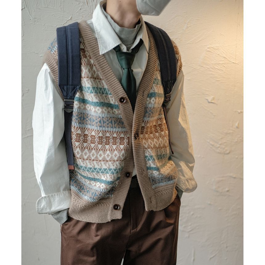 contrast trim geo pattern sweater vest