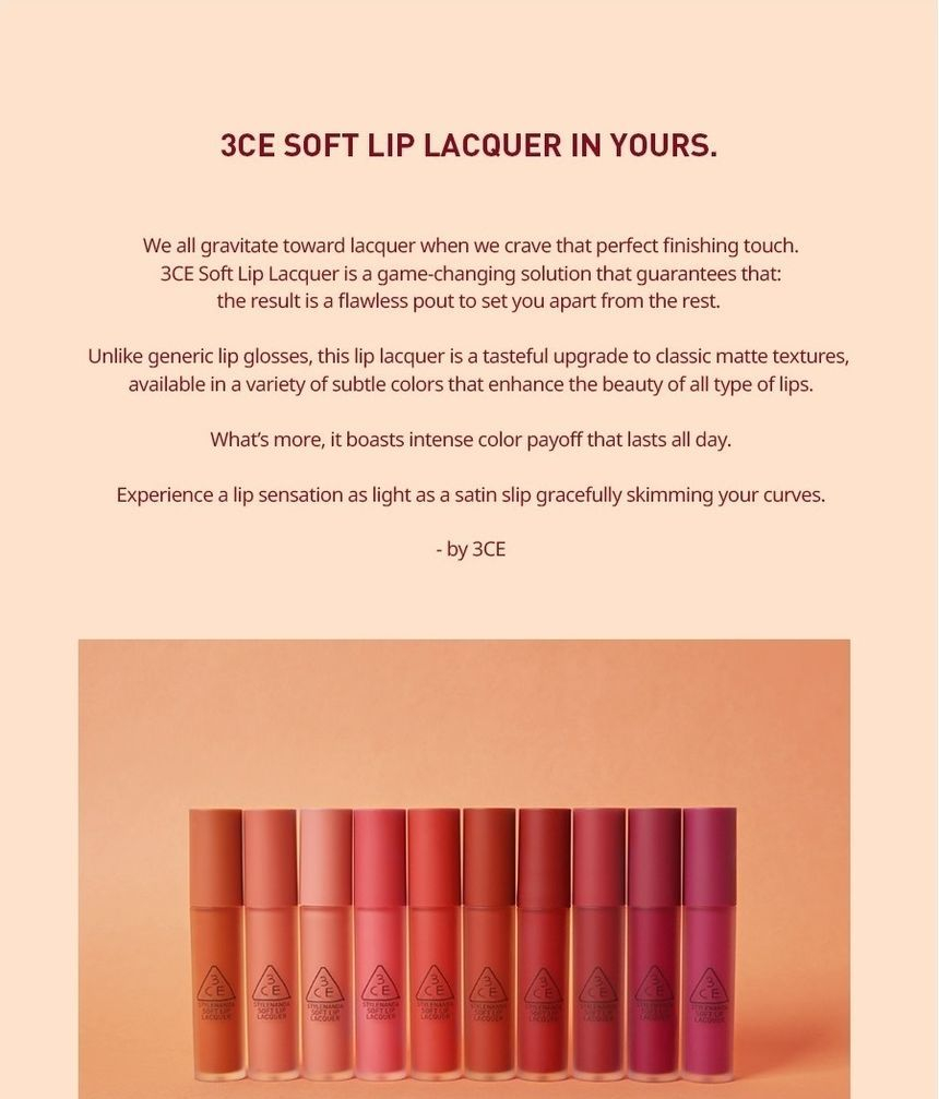 3ce Soft Lip Lacquer 13 Colors Yesstyle