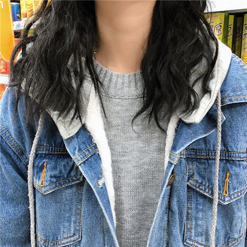 Faux Shearling Hooded Buttoned Denim 