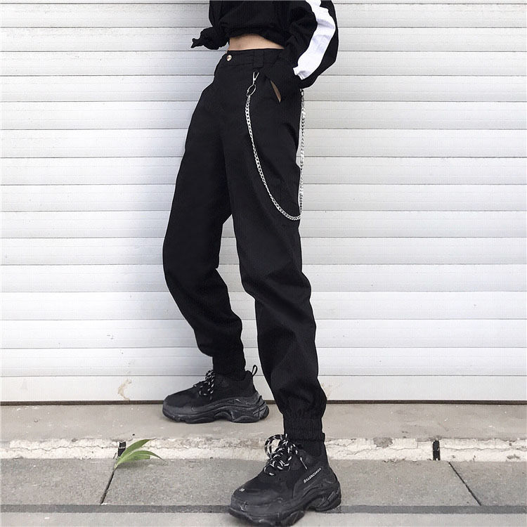 black cuffed cargo pants womens