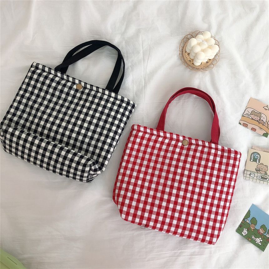 Ms Bean Gingham Canvas Lunch Bag | YesStyle
