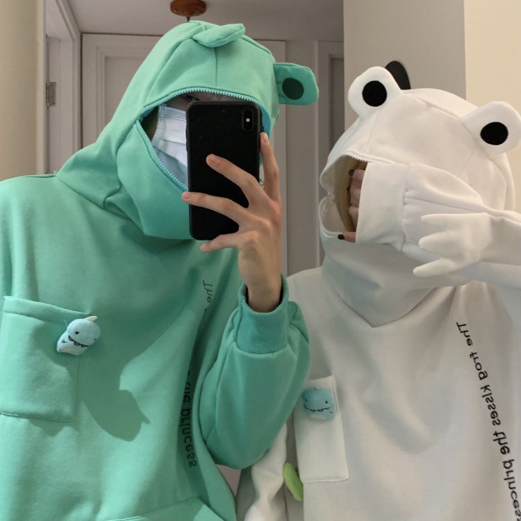 Couple Matching Lettering Frog Hoodie 