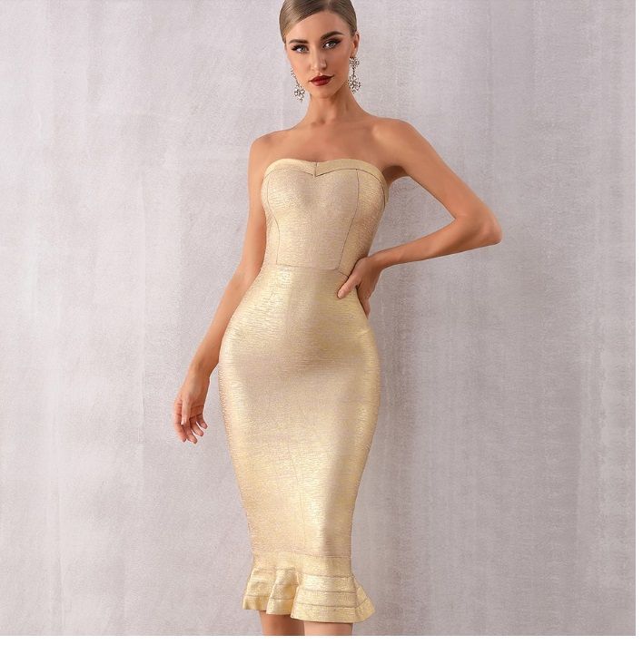 strapless frill dress
