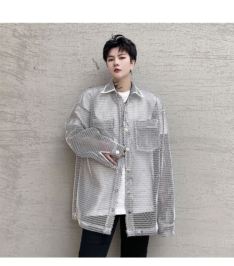 mesh button up shirt mens