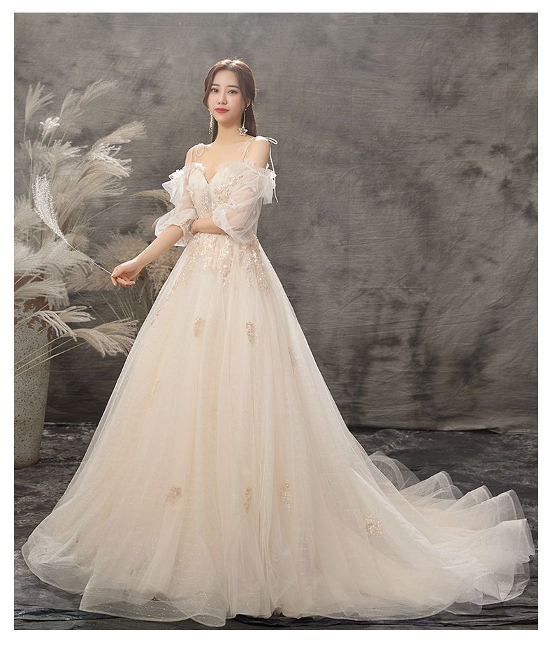 MSSBridal Off-Shoulder Ball Gown Wedding Dress / Long Train Wedding ...