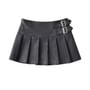 Low Rise Buckled Pleated Faux Leather Mini A-Line Skirt