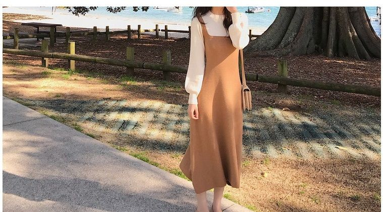 Shinobu - Mock Two Piece Long-Sleeve Knit Dress