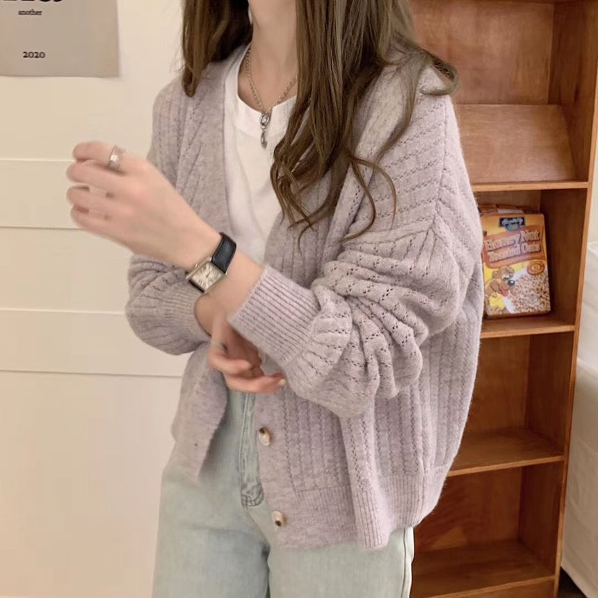 pointelle knit cardigan