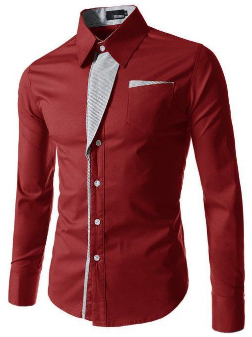 Sheck Contrast Trim Long Sleeve Dress Shirt | YesStyle