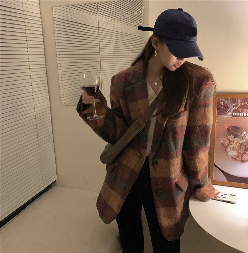 plaid long sleeve blazer