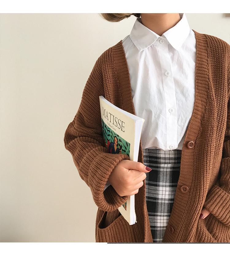 long brown knitted cardigan