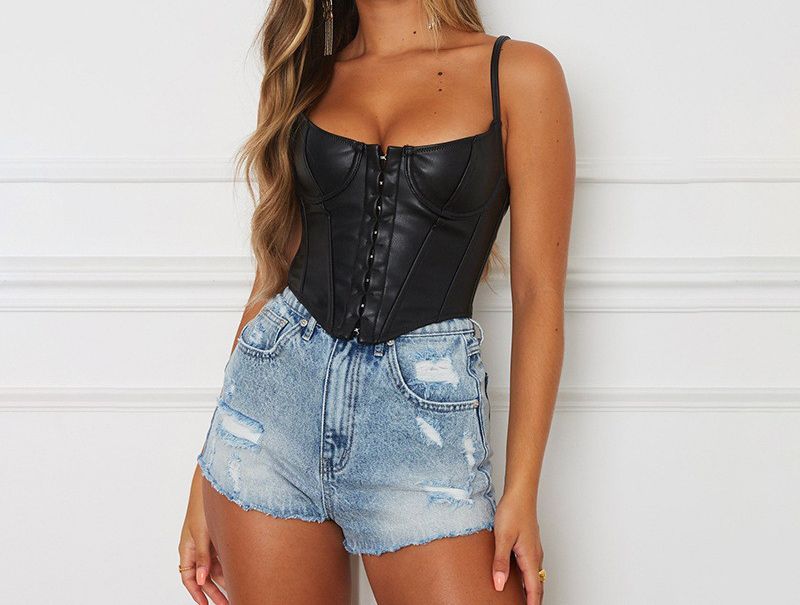 Buy FYDO - Strap Faux Leather Corset 