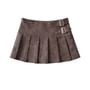 Low Rise Buckled Pleated Faux Leather Mini A-Line Skirt