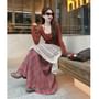 High Waist Plaid Patchwork Maxi A-Line Skirt