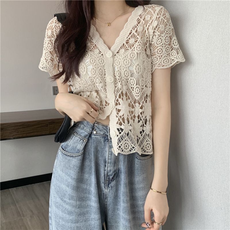 lace short sleeve cardigan