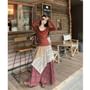 High Waist Plaid Patchwork Maxi A-Line Skirt
