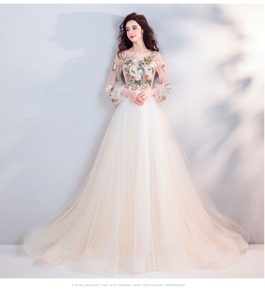 floral a line wedding dress