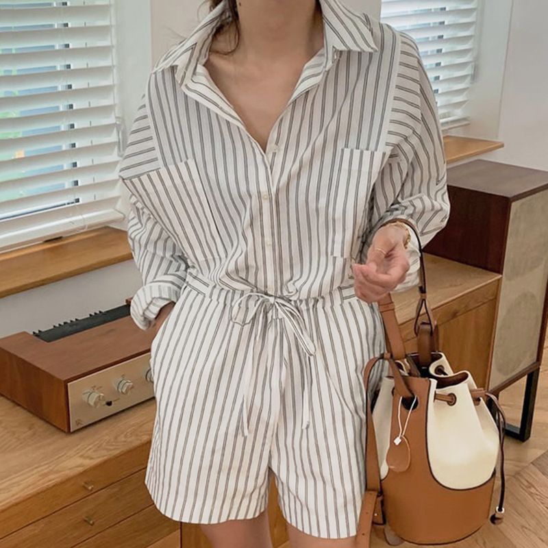 long sleeve striped romper