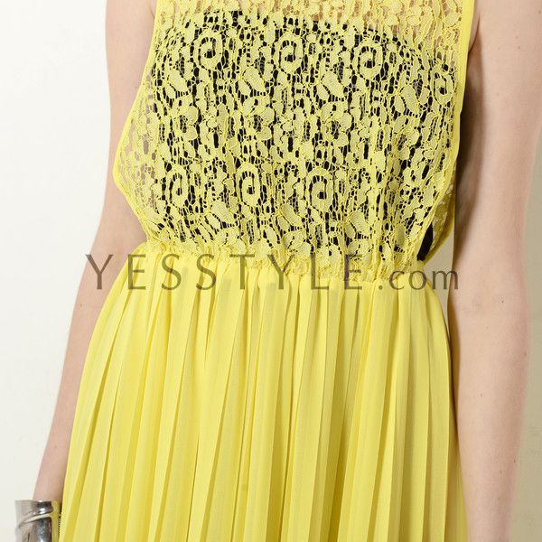 59 Seconds Sleeveless Lace Bodice Accordion Pleat Maxi Dress YesStyle