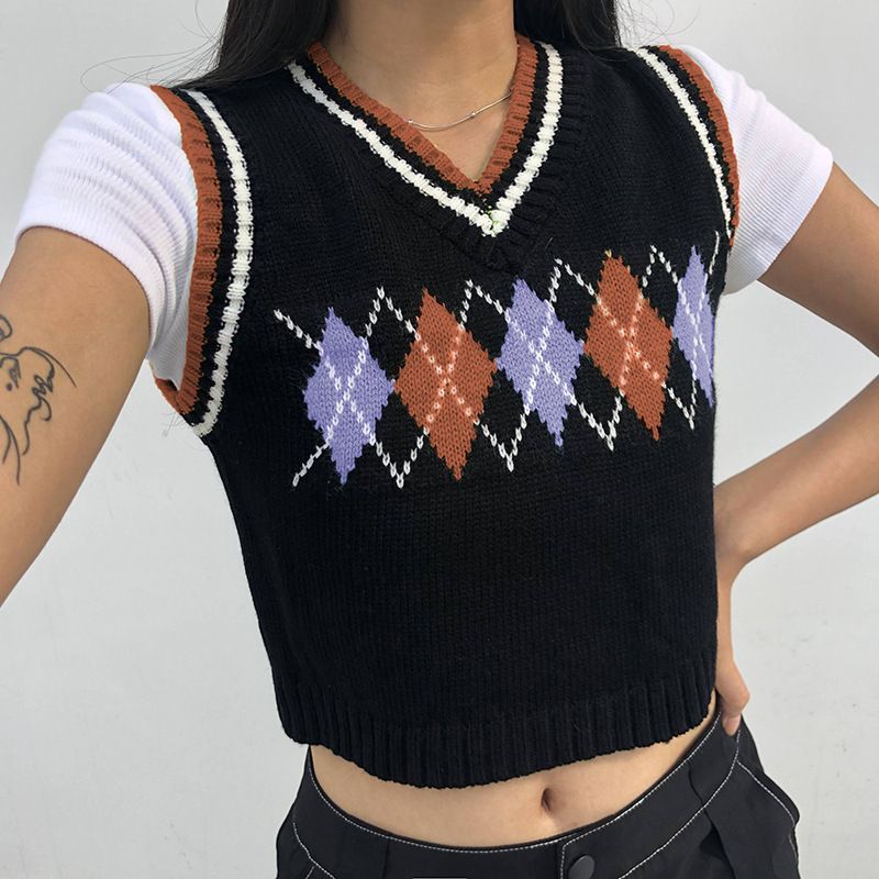 Genrovia - Argyle Print Knit Vest 