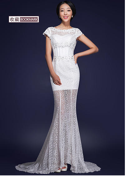 Royal Style Cap-Sleeve Lace Mermaid Wedding Dress | YesStyle