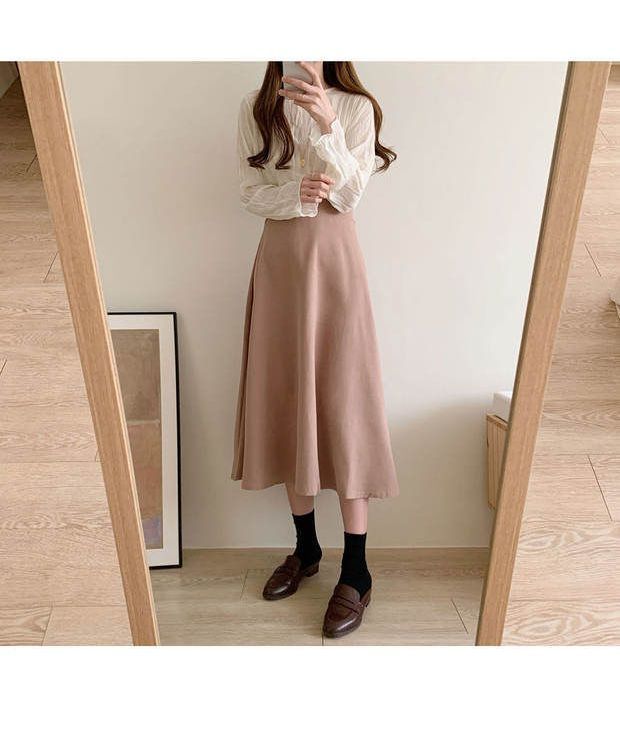 Yunhouse Long-Sleeve Blouse / Plain Midi A-Line Skirt | YesStyle