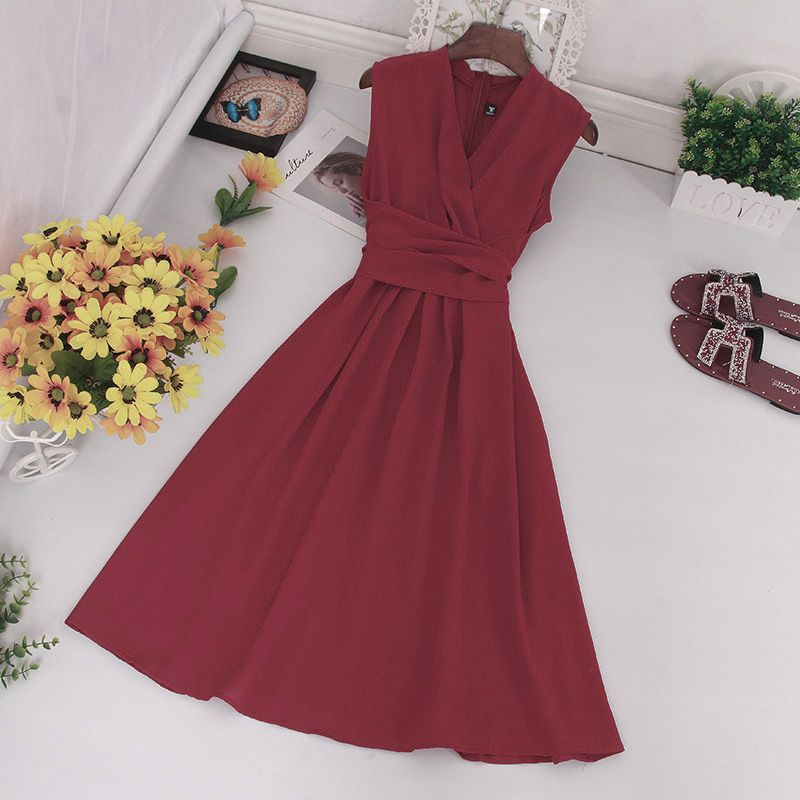 Knutsford VNeck Sleeveless ALine Dress YesStyle