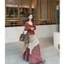 High Waist Plaid Patchwork Maxi A-Line Skirt