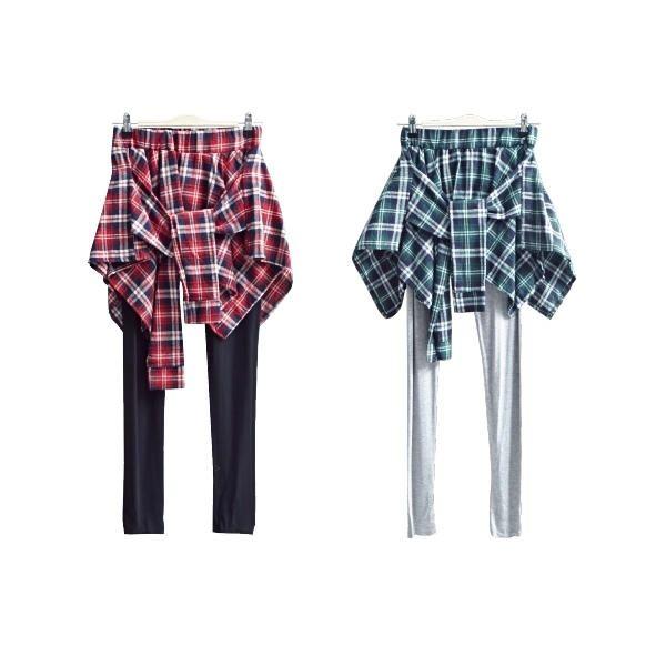 BAIMOMO - Inset Plaid Skirt Leggings