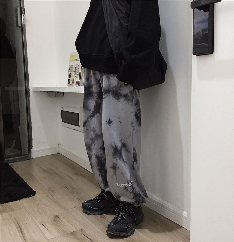 grey and black tie dye sweatpants