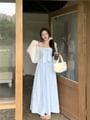 Spaghetti Strap Bow Plain Maxi A-Line Dress / Plain Cardigan