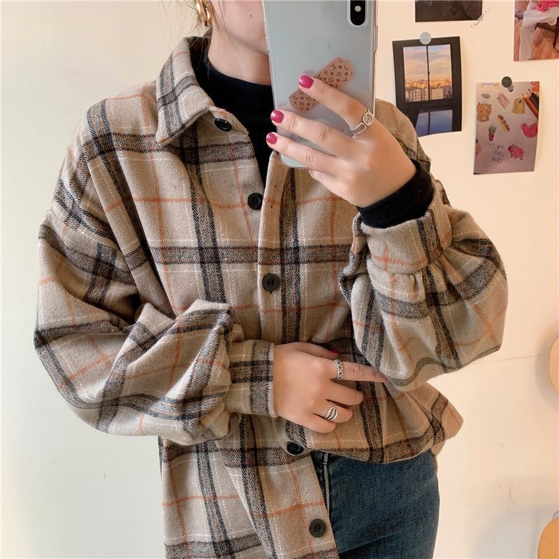 brown plaid shirt jacket womens