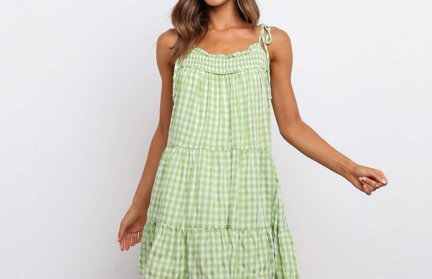 spaghetti strap gingham dress