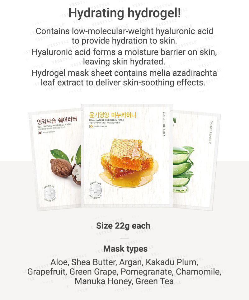 Nature Republic Real Nature Hydrogel Mask 1pc 10 Types Yesstyle