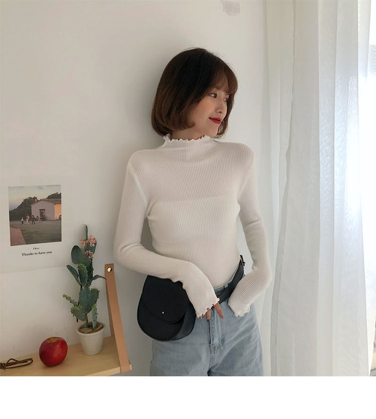 lettuce edge mock neck knit top