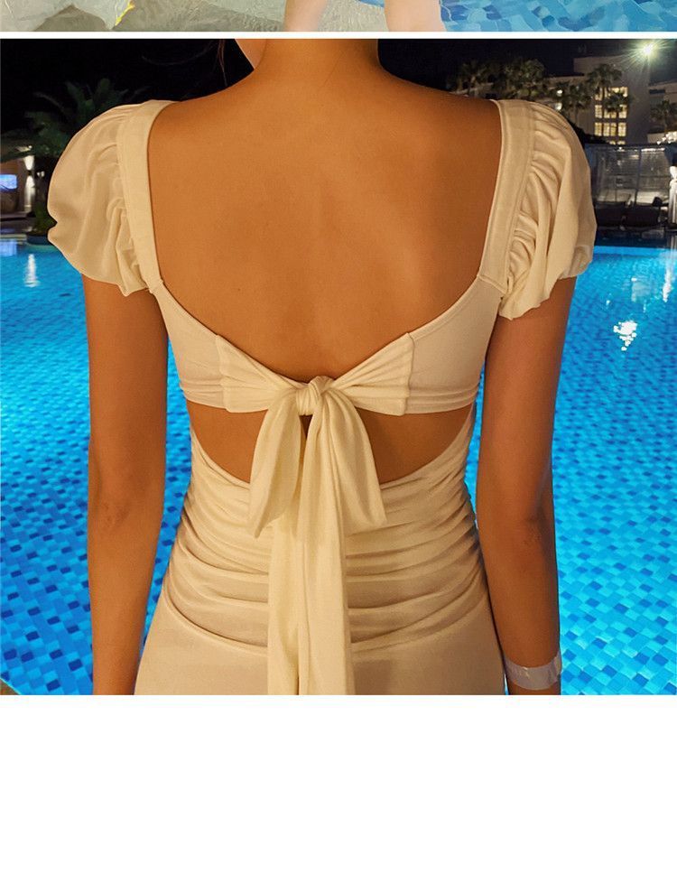 Oceanid Short-Sleeve Plain Swimsuit | YesStyle