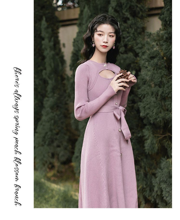 lady jean 镂空长袖a字连衣中裙 | yesstyle