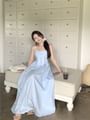 Spaghetti Strap Bow Plain Maxi A-Line Dress / Plain Cardigan